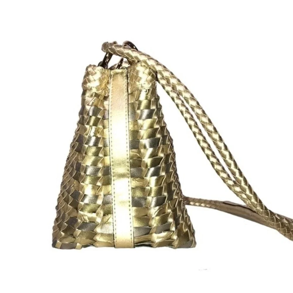 Legacy Chicago VTG Y2K Metallic Gold Woven Crossbody Bucket Bag Braided Purse